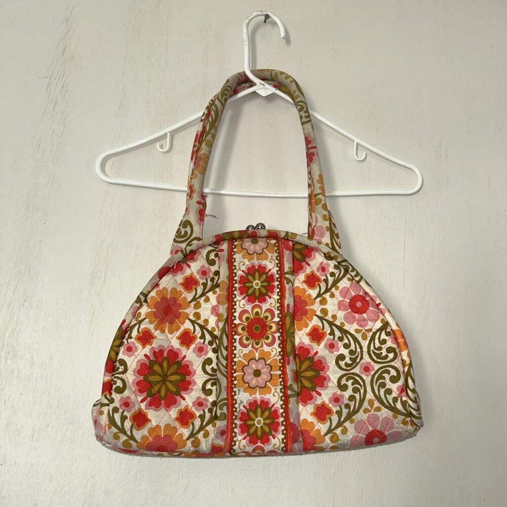 Vera Bradley Pink Purse Flowers Shoulder Bag Kiss Lock Clasp Used Good Condition